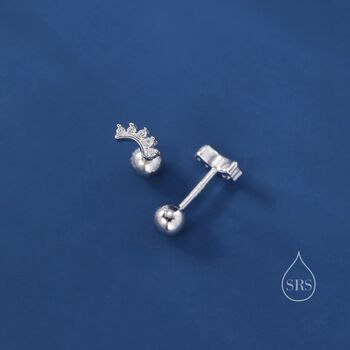 Extra Tiny Curved Bar Cz Screw Back Earrings In Sterling Silver, 3 of 12