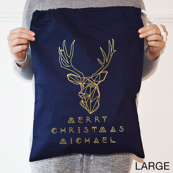 Personalised Reindeer Navy Christmas Sack, 5 of 6