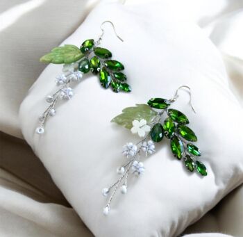 Green Leaf And White Flower Drop Earrings, 2 of 3