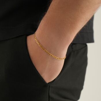 Mens 3mm Gold Plated Steel Figaro Chain Bracelet For Men, 3 of 6