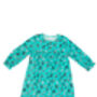 Girls Crazy Cat Cotton Long Sleeved Nightie Cream Aqua, thumbnail 3 of 5