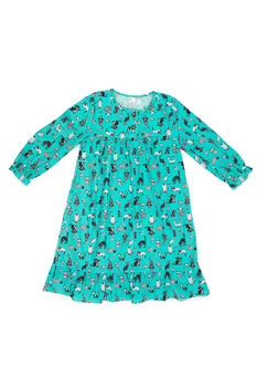 Girls Crazy Cat Cotton Long Sleeved Nightie Cream Aqua, 3 of 5