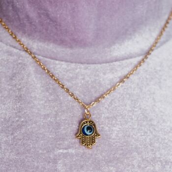 Hamsa Evil Eye Hand Drop Necklace And Earrings, 2 of 11