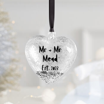 Personalised Newlywed Silver Heart Christmas Bauble, 6 of 8