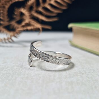 Floral Sterling Silver Adjustable Band Ring, 5 of 7