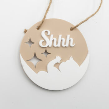 Shhh Nursery Door Sign – Beige Round Acrylic, 6 of 7