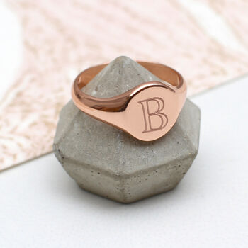 18ct Rose Or Yellow Gold Plated Monogram Signet Ring, 4 of 7