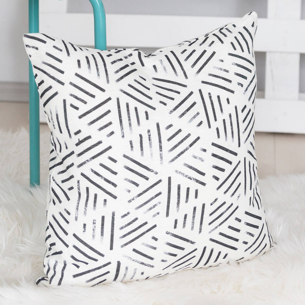 Monochrome Geometric Line Pattern Cushion By Elley Home