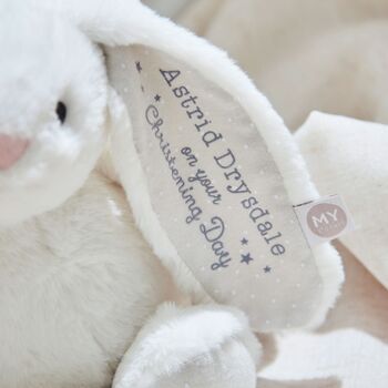 Personalised Christening Day White Bunny Soft Toy, 2 of 4