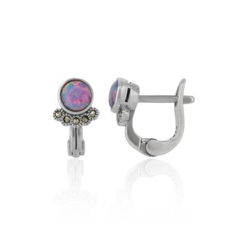 High Quality Round Purple Opal Earring Marcasite Jewels, 2 of 4