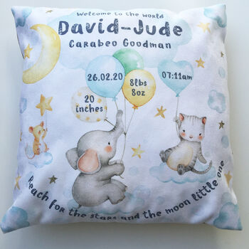 Personalised Pastel Animals Keepsake Birth Cushion, 3 of 10