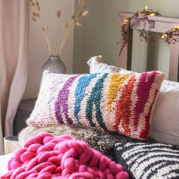 Rainbow Zebra Print Cushion Cover Knitting Kit, 7 of 7