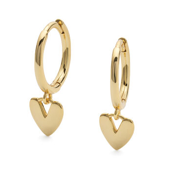 Gold Plated Or Sterling Silver Love Heart Hoop Earrings, 2 of 7
