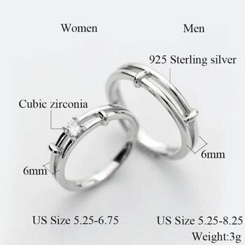 Adjustable Matching Couple Promise Striped Rings, 5 of 6
