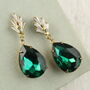 Art Deco Emerald Green Teardrop Chrysler Earrings, thumbnail 1 of 4