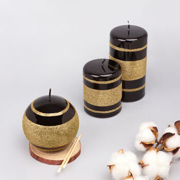 G Decor Black And Gold Striped Glitter Glass Candles, 2 of 7