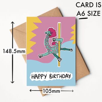 Pole Dancing Giraffe A6 Birthday Card, 2 of 2