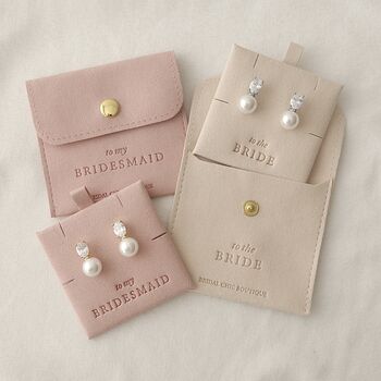 Bridal Party Pearl Earrings Gift For Bride Or Bridesmaid In Pouch, 2 of 4
