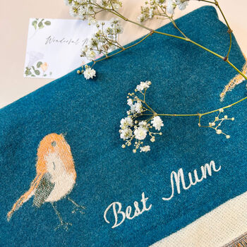 Personalised Cashmere Blend Robin Bird Jacquard Scarf, 8 of 12