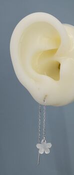 Sterling Silver Hand Carved Mother Of Pearl Apple Blossom Threader Earrings, 8 of 8