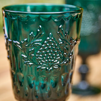 Zafra Embossed Teal Wine Glass, 3 of 4