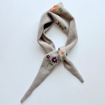 Hand Embroidered Meadow Floral Neck Scarf Gift For Her, 3 of 12