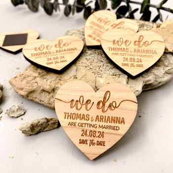 Save The Date Wooden Heart Token Fridge Magnet Invite, 5 of 10