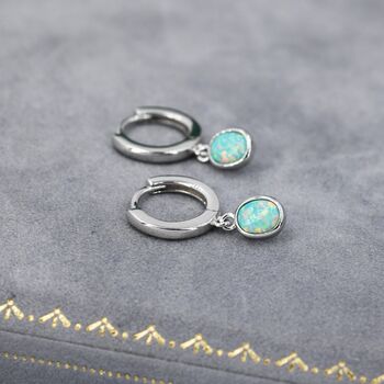 Sterling Silver Dangling Green Opal Oval Hoop Earrings, 3 of 11