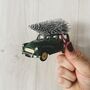 Green Morris Minor Traveller With Christmas Tree, thumbnail 2 of 2