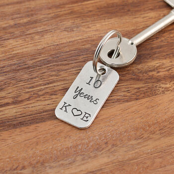 10th Anniversary Couples Gift Milestone Year Keyring, 4 of 8