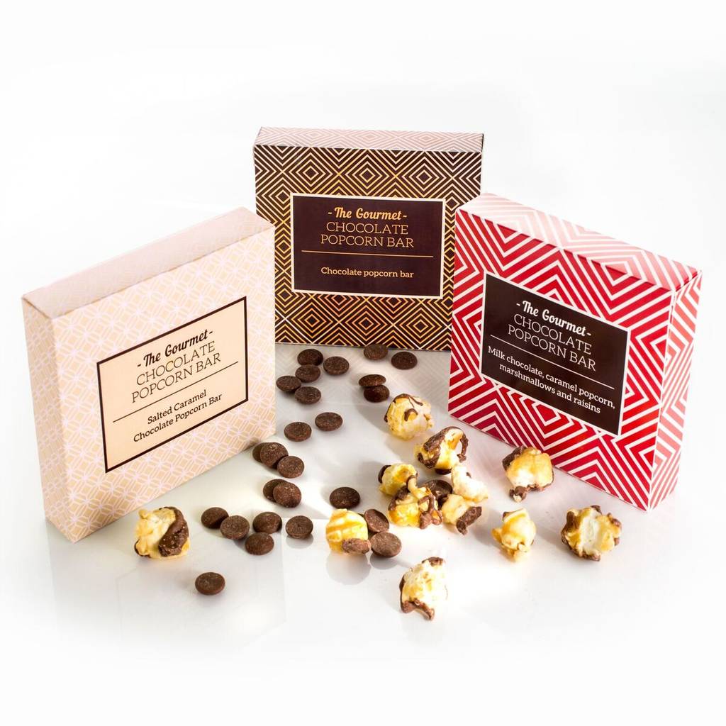 chocolate popcorn bar by the gourmet chocolate pizza co