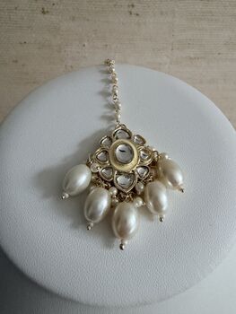 White Gold Kundan Meenakari Pearl Set, 12 of 12