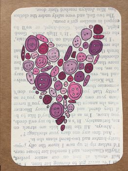 Buttons Heart On Vintage Book Paper Greeting Card, 3 of 3