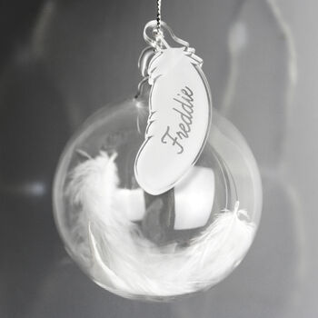 Personalised White Feather Glass Christmas Bauble, 2 of 4