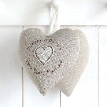 Personalised Linen 4th Wedding Anniversary Heart Gift, 2 of 10