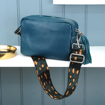 Personalised Leather Crossbody Bag With Patterned Strap, 6 of 12
