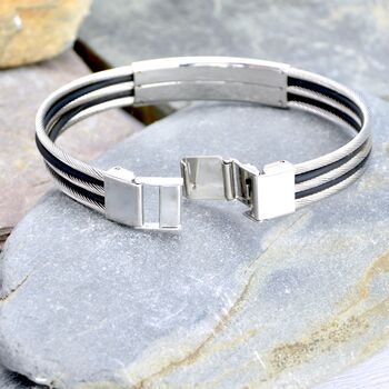 Men's Personalised Black And Silver Wire Bracelet, 3 of 6