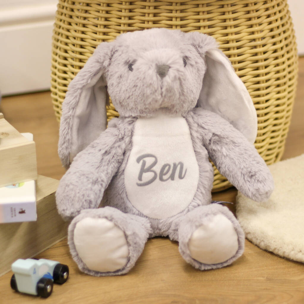 Personalised Grey Bunny Soft Toy For Baby, 1 of 10