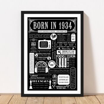 1934 Personalised 90th Birthday Fact Print Gift, 6 of 10