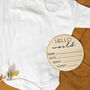 Hello World Birth Announcement Wooden Photo Prop Disc, thumbnail 1 of 3