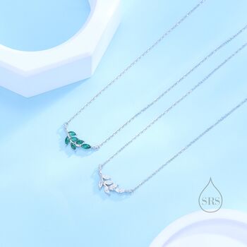 Clear Cz Leaf Pendant Necklace In Sterling Silver, 6 of 12