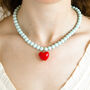 Powder Blue Bead Necklace With Red Heart, thumbnail 2 of 8
