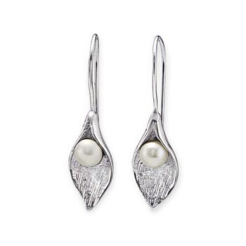 Molten Sterling Silver Freshwater Pearl Drop Earrings, 5 of 9