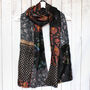 Black Kantha Stitch Handmade Recycled Silk Scarf, thumbnail 1 of 3