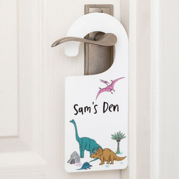 Personalised Boy's Dinosaur Den Hanging Bedroom Sign, 2 of 2