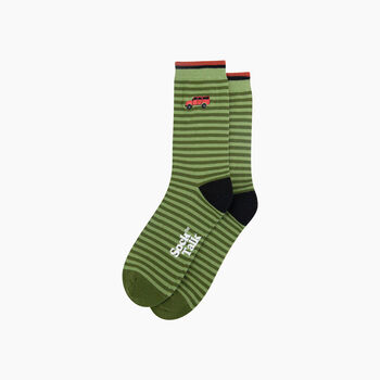Embroidered Off Roader Striped Combed Cotton Socks In Green, 3 of 4