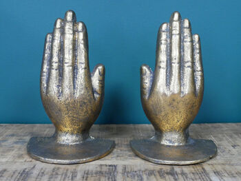 Set Of Gold Hand Bookends – Book Ends Novelty Library Ornament, 3 of 4
