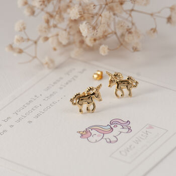 Gold Plated Unicorn Stud Earrings, 5 of 11