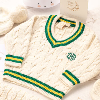 Baby Cricket Jumper And Cable Blanket Gift Set, 3 of 12