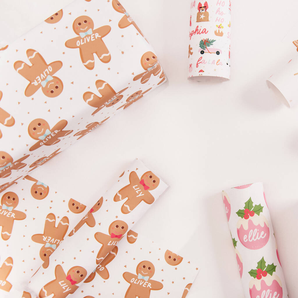 Personalised Christmas Gingerbread Man Wrapping Paper By Abigail Warner